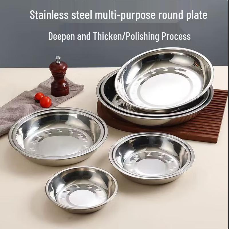 SIFAR 16cm Thickened Deep Stainless Steel Round Plate, 10-Pack