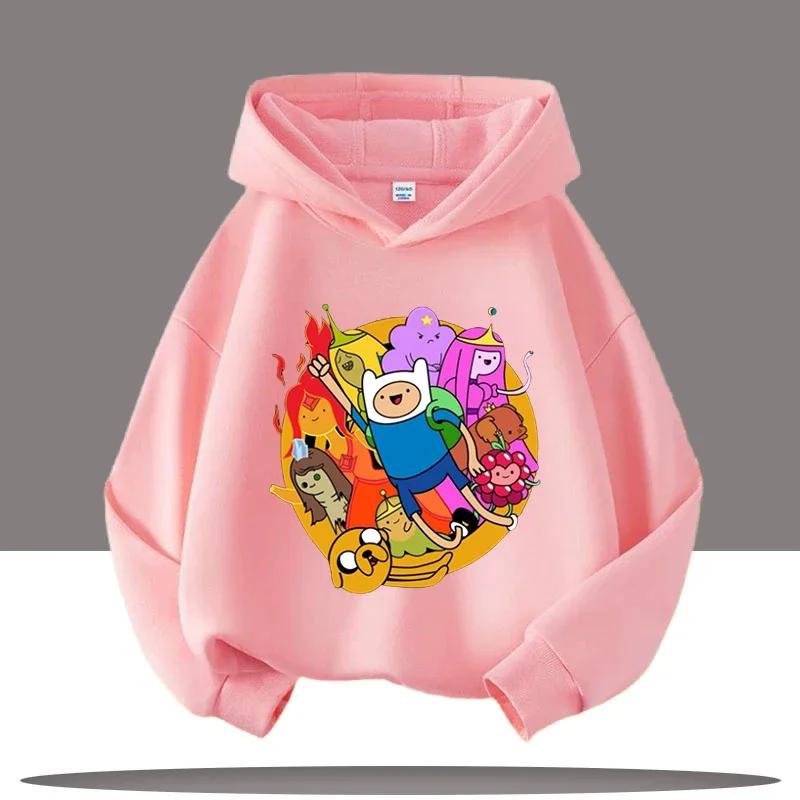 2025 Nová mikina Adventure Time pro děti s potiskem postaviček z kresleného seriálu Dětské sportovní oblečení pro dívky Ležérní top Podzimní/Zimní oblečení