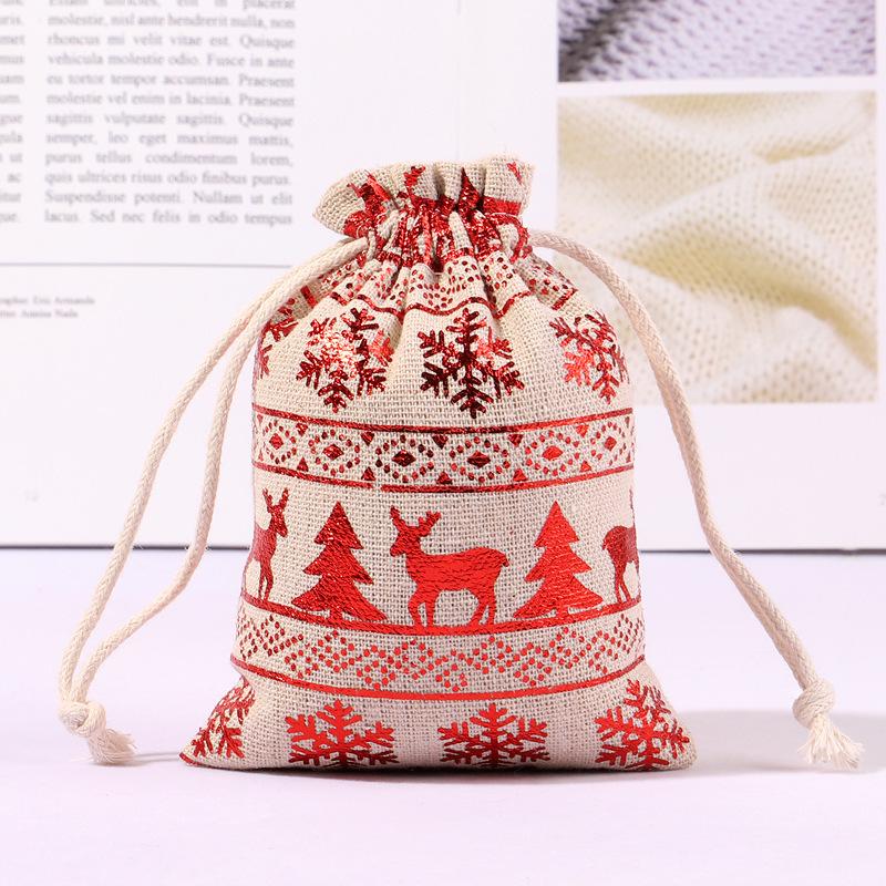 Advent Calendar Christmas Drawstring Gift Bag Set with Deer Pattern, 1-24 Count Cotton Bags