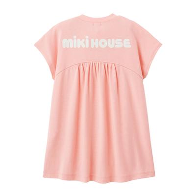 MIKI HOUSE Back Logo Short Sleeve Dress, Solid Color, Logo, Girls' Baby/Kids' Clothing, Kindergarten/School, Pink, 10-1911-683, 110cm