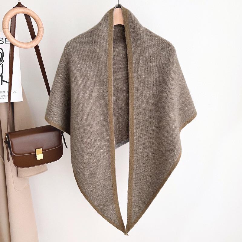 Korean Vintage Knit Solid Thick Triangle Scarf For Women Winter Warm Versatile Shawl