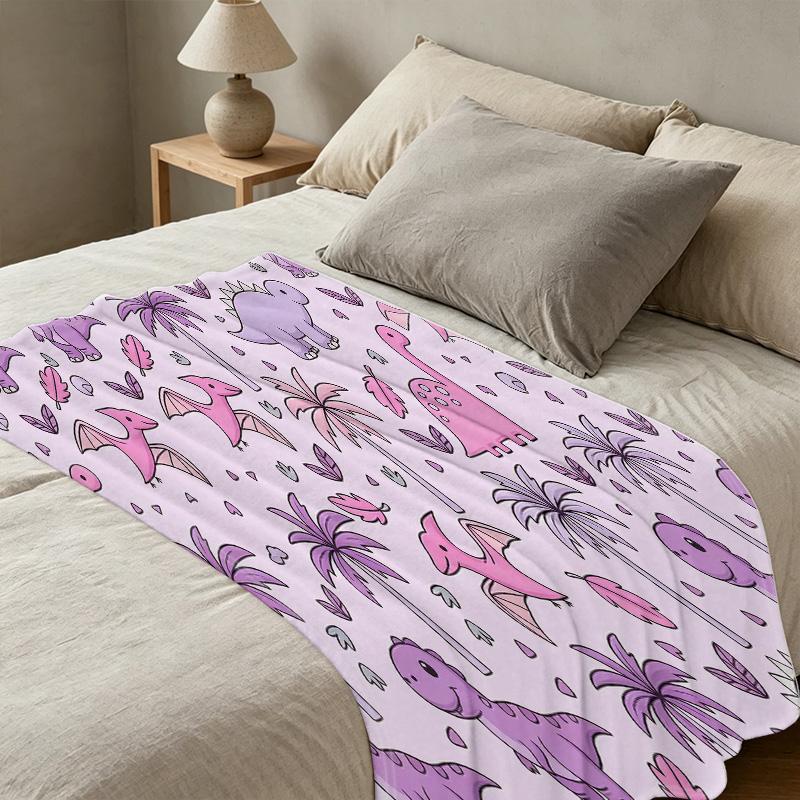 High-Density Plush Dinosaur Theme Flannel Fleece Blanket – Soft, Warm, Cozy for Home, Christmas & Halloween