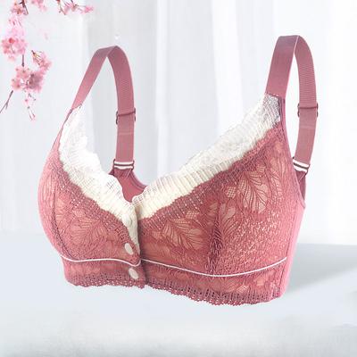 Exquisite Lace Front Buckle Underwear Ladies Shaping Cup Adjustable Straps Middle-aged and Old Without Steel Ring Big Yards Bra