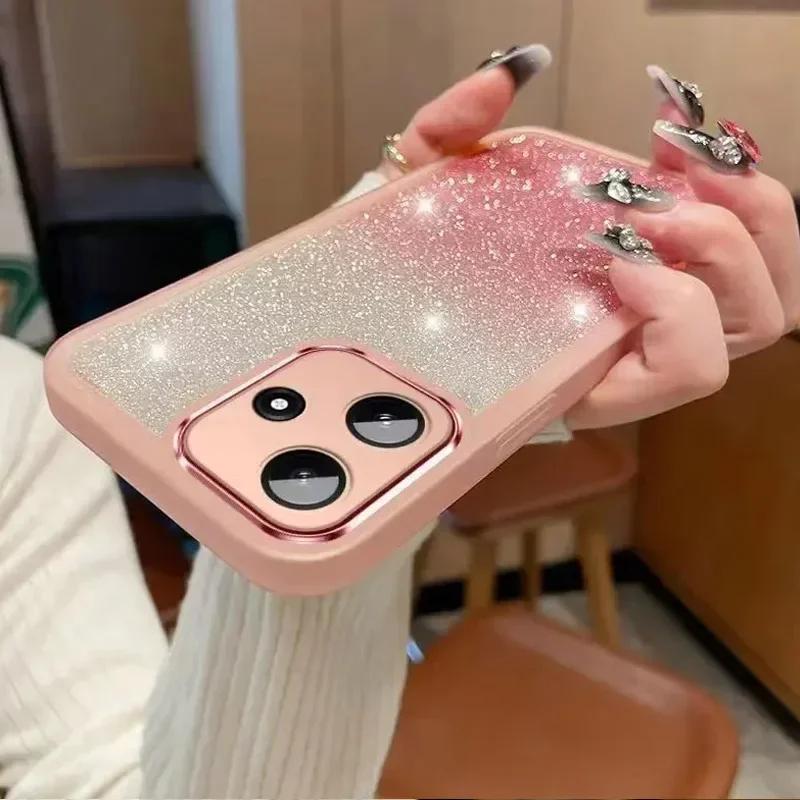 

For OPPO A5 Pro 5G Glitter Full Lens Camera Protection Film Phone Case for OPPO A5Pro A3X A80 A60 A40 Reno 13 FS Silicone Cover For OPPO A5 Pro 5G розовый