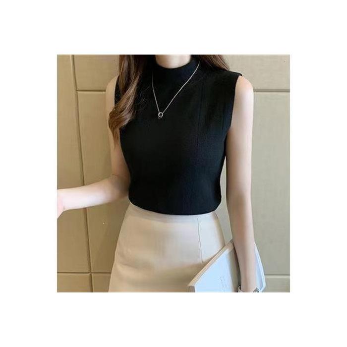 Summer New Bottoming Shirt Women's Summer Slim-fitting Thin Sweater Sleeveless Knitted Sweater with Vest Short Top
