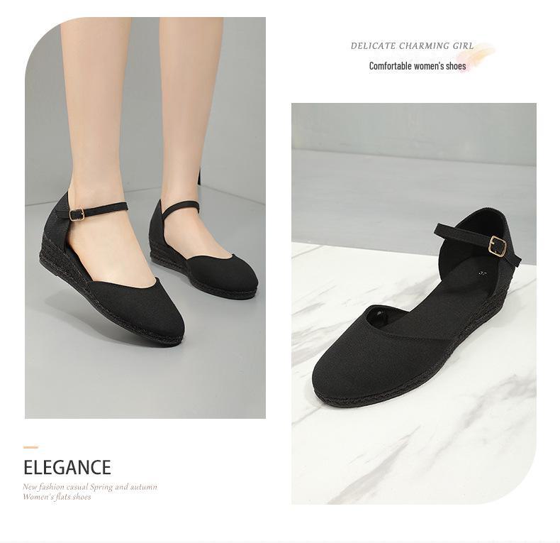 Women's Straw Hemp Rope Wedge Heels with Round Toe and Buckle