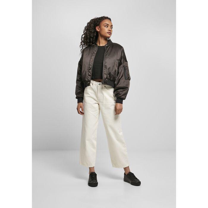 Bomber femme - Urban Classics - Oversized satin - Noir - Doublé taffetas - Rembourré