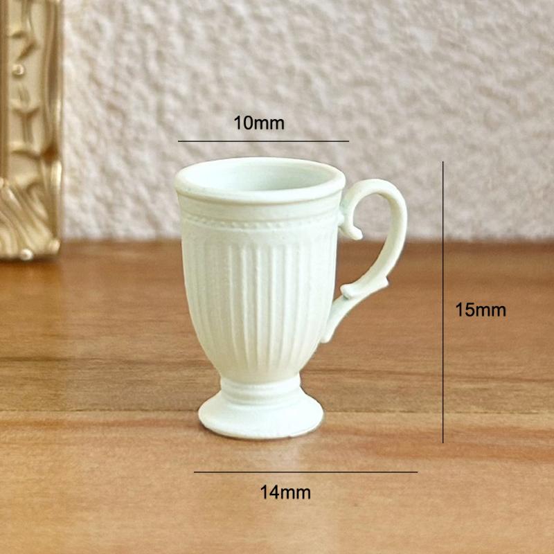 1Pcs Dollhouse French Retro Mini High Foot Relief Mark Coffee Cup With Handle Miniature Scene Decoration High End Stemmed Mugs