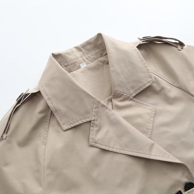 Spring, New Women's Jacket Casual Style Loose with Belt Long Sleeve Short Trench Coat Top