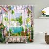 Flowers Garden Landscape Shower Curtain European Retro Rural Scenery Wall Decor Hanging Curtain Waterproof Bathroom Curtains