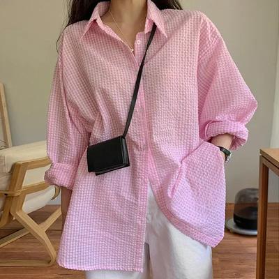 Damen Sommer Koreanische Langarm-Sonnenschutzkleidung Locker Lässig Süß Einreiher Umlegekragen Oberteile