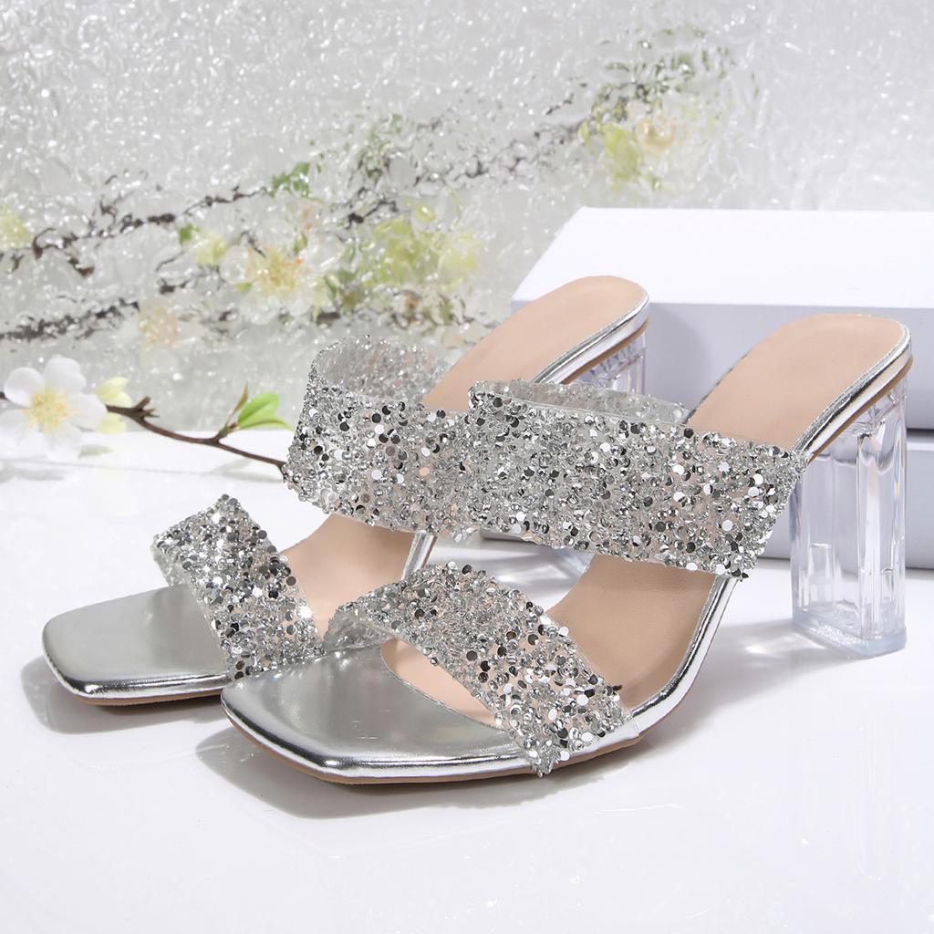 Im Sommer 22, die neuen europäischen und amerikanischen Kristall-Absatz-Schleif-Sandalen in Zentimetern, eine Absatzhöhe in Zentimetern