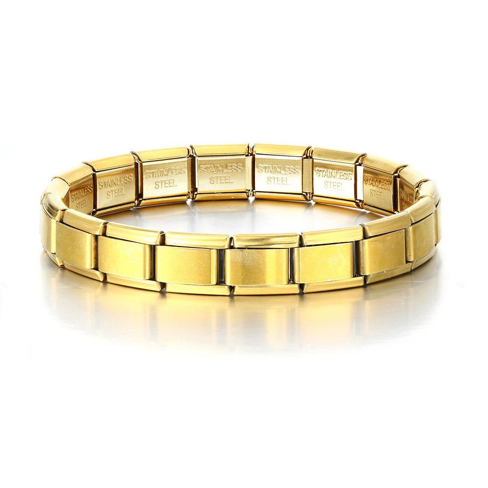 Braccialetti Quadrati Trendy in Acciaio Inossidabile per Donne Uomini HipHop Metallo Moduli Italiani Estensibili Regalo Gioielli Festa di Compleanno