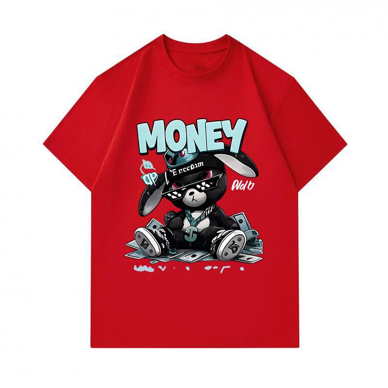 Men's 100% Cotton Crew Neck Short Sleeve T-Shirt, Cool Hip Hop Black Bunny Money Graphic Print Casual Comfortable Streetwear Tee for Daily Wear