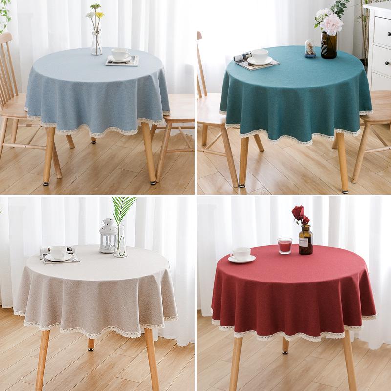 Round Tablecloth - High-End, Waterproof, Oil-Proof, Wash-Free, Imitation Cotton and Linen for Dining or Coffee Tables