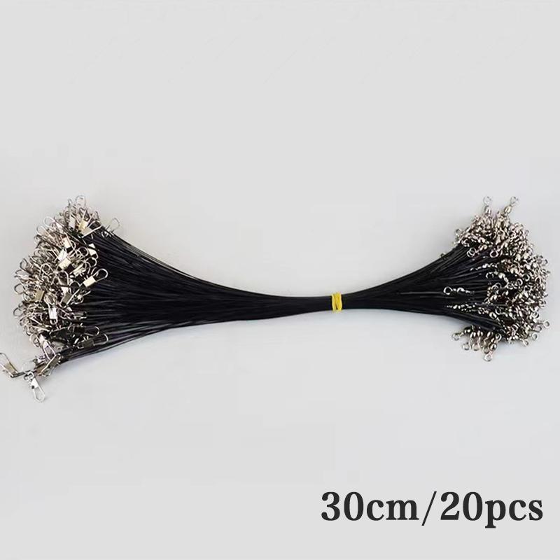 

20 шт., стальная леска с защитой от укуса, поводок для стальной проволоки с поворотным рыболовным аксессуаром, поводок с сердечником, рыболовная проволока 15-30 см Black-30-20pcs