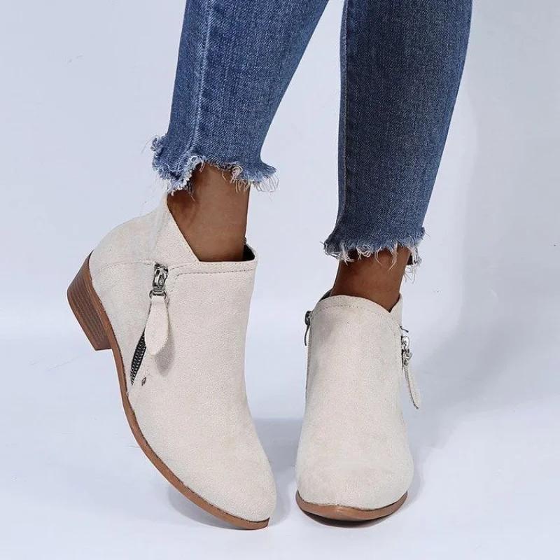 Women Ankle Boots Dropshipping Autumn Low Heels Leopard Boots Platform Sexy Ladies Khaki Pumps Boots Shoes  New Winter