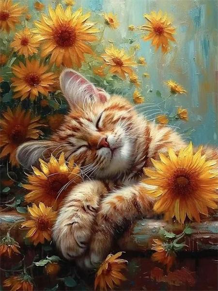 Full Square/Round 5D Diamond Painting Cat Sunflower Home Decor Embroidery Mosaic Animal Wall Art