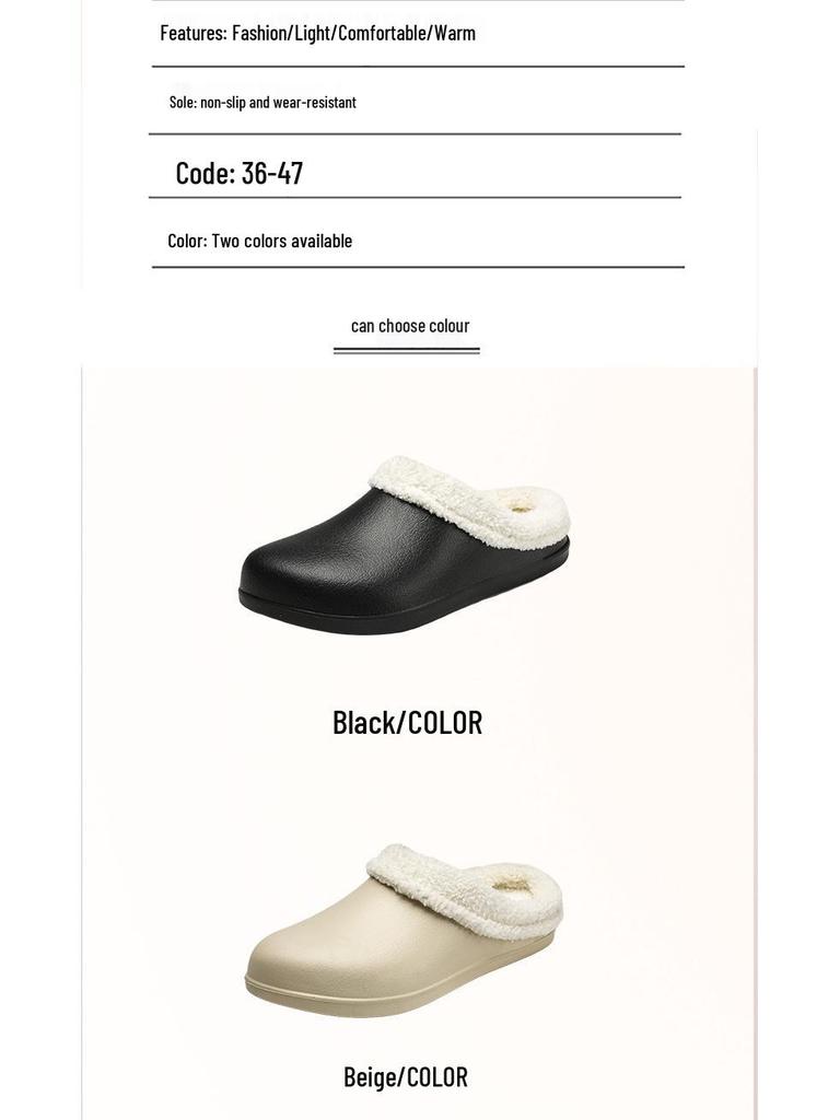 Women's Fleece-Lined Cotton Slippers: Warm, Non-Slip, Waterproof, Plus Size Winter Footwear for Couples