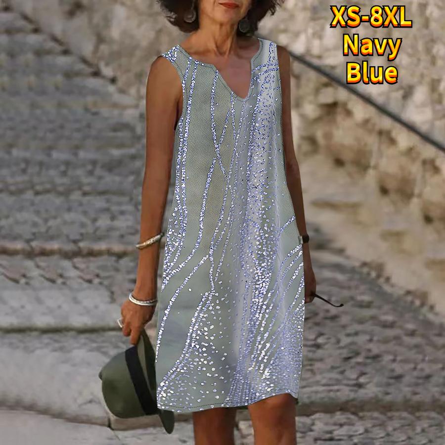 Rochie cu imprimeu cu sclipici argintiu de vară pentru femei, cu decolteu în V, ocazional, fără mâneci, la modă, lejer, sexy, rochii mari mari XS-8XL