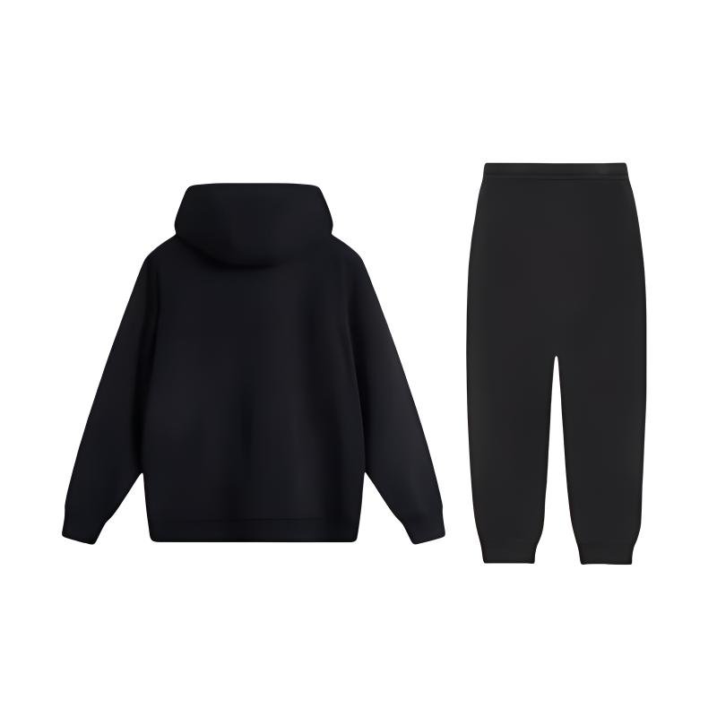 Li-Ning Printed Letter Pattern Loose Hooded Drop Shoulder Long Sleeve Elastic Waist Long Pants Casual Sports Suit AWDV245-1+AKLSG35-1