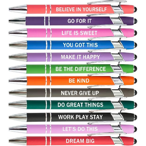 PASISIBICK 12 Pieces Motivational pirational Quotes Snarky Screen Touch Stylus Ballpoint Pens, Office Encouraging Scriptures, Black Ink (12