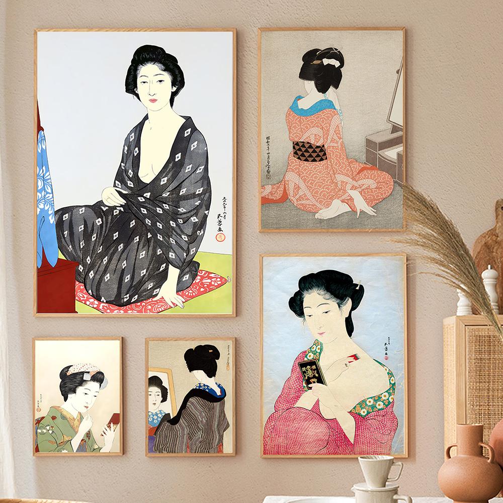 Japoneză Femeie Ukiyoe Galerie de Artă Poster Kimono Femeie Retro Baie Pânză Pictură Print Sexy Geisha Camera Decor Home Decor Vintage