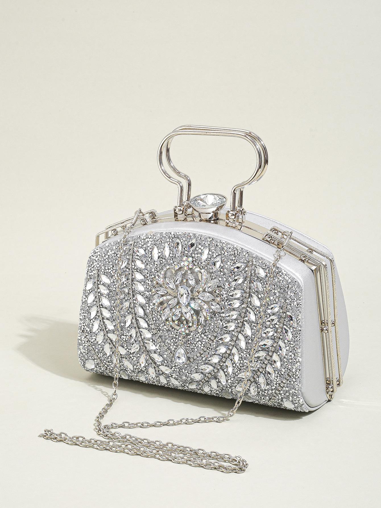 

Elegant Beads Decor Mini Satchel Dinner Bag, Classic Glitter Luxury Party Handbag For Women, Festival Gift For Women