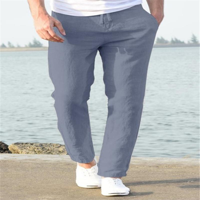 Heren Casual Linnen Broek Elastische Taille Rechte Pijp
