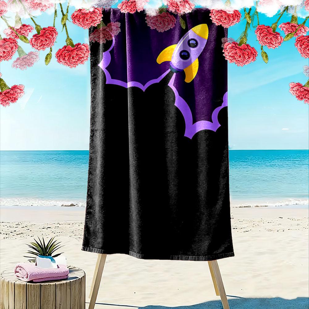Cosmic rocket adventure soaring Print beach towel, quick drying, suitable for travel, outdoor sports, jogging, the beach and swimming, gift
