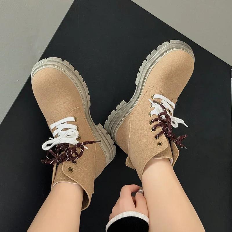 Fashion New British Style Boots Women Shoes Autumn New Casual Lace-up Women's High Top Boots Non-slip Thick Sole Outdoor Hiking Boots