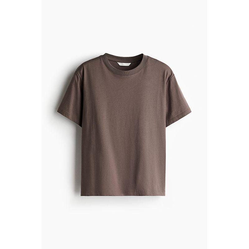 

HM Women s T-shirt Summer Simplicity Pure Cotton Loose Casual Haze Color round Neck Short Sleeve Tops Inner Wear 0963662 Dark brown 160/88(S)