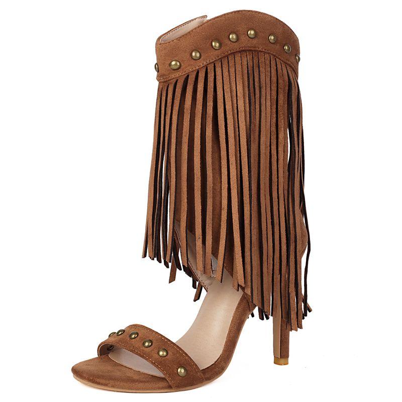 

Luxury Female Sandals Stiletto 10.5cm Flock Suede Rivets Metal Decoration Plus Size 46 47 48 Sexy Fashion Party Shoes 39 жёлтый