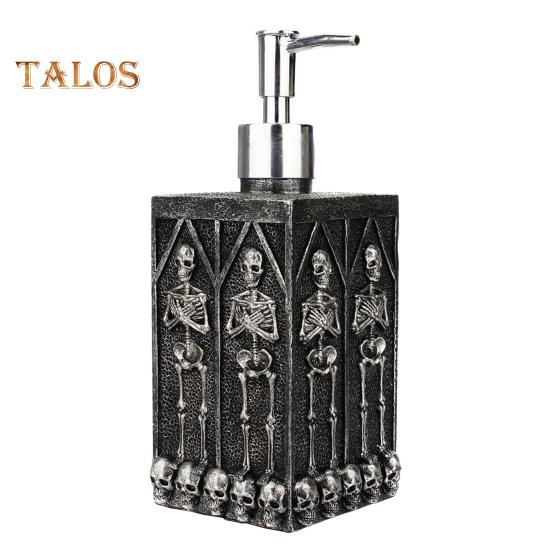 

460 мл Дозирующий флакон с рисунком черепа, квадратный дозатор для лосьона, эфирных масел, мыла, 3D-дизайн, противоскользящее основание из смолы, дозирующий флакон для ванной комнаты чёрный