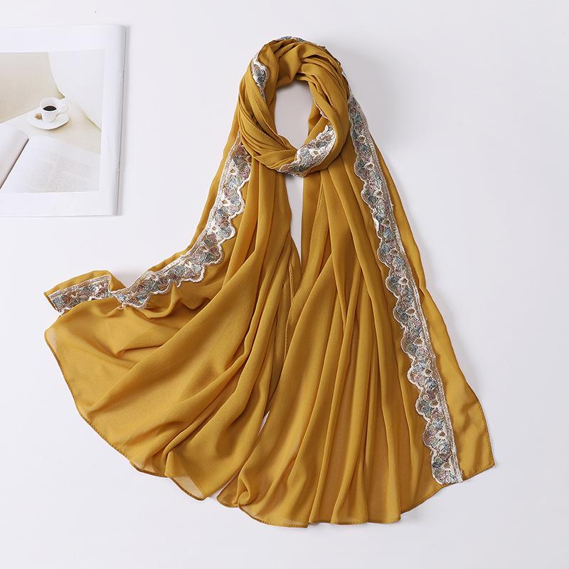 Women Hijabs Muslim Lace Decoration Pearl Chiffon Head Scarf Lady Fashion Scarf Wole America  Headscarf