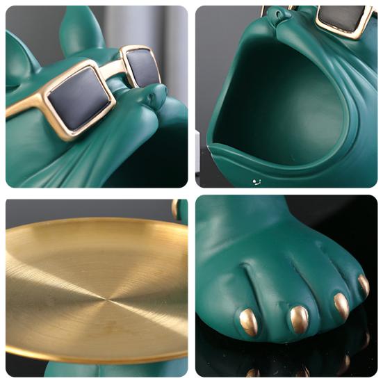 French Bulldog Figurine Key Storage Tray Big Mouth Sunglasses Dog Resin Statue Jewelry Trinket Keys Container Box Animal Desktop Decoration Ornament