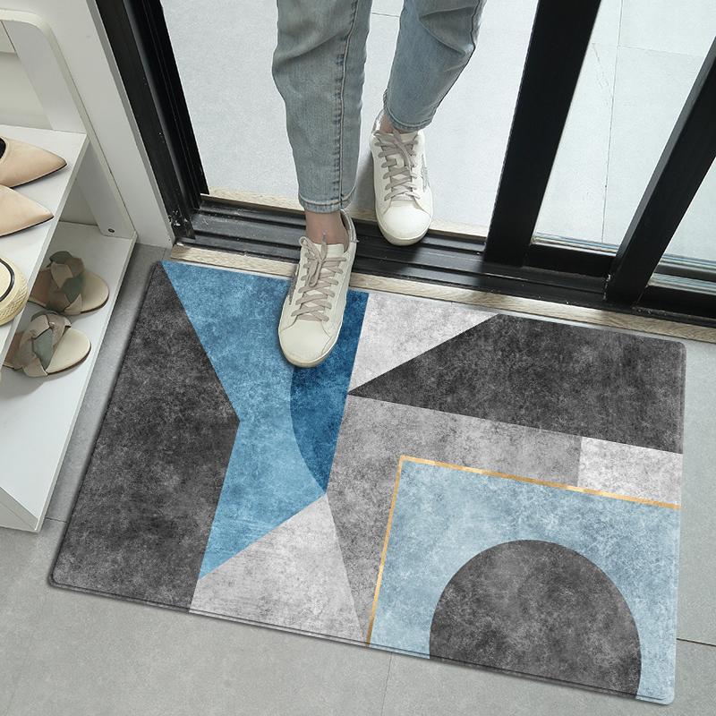 Simple Geometric Design Floor Mat For Entrance Toilet Washing Room 40x60/50x80/60x90/80x120cm Hypoallergenic Flannel Ultra Lghtweight Bath Rug