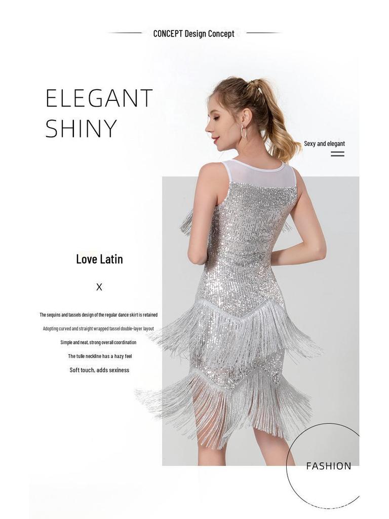 Sequined Tassel Latin Dance Dress - Women's Event & Stage Wear