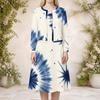Women Plus Size Printed Round Neck Long Sleeve Cardigan Sleeveless Long Dress Two Piece Set