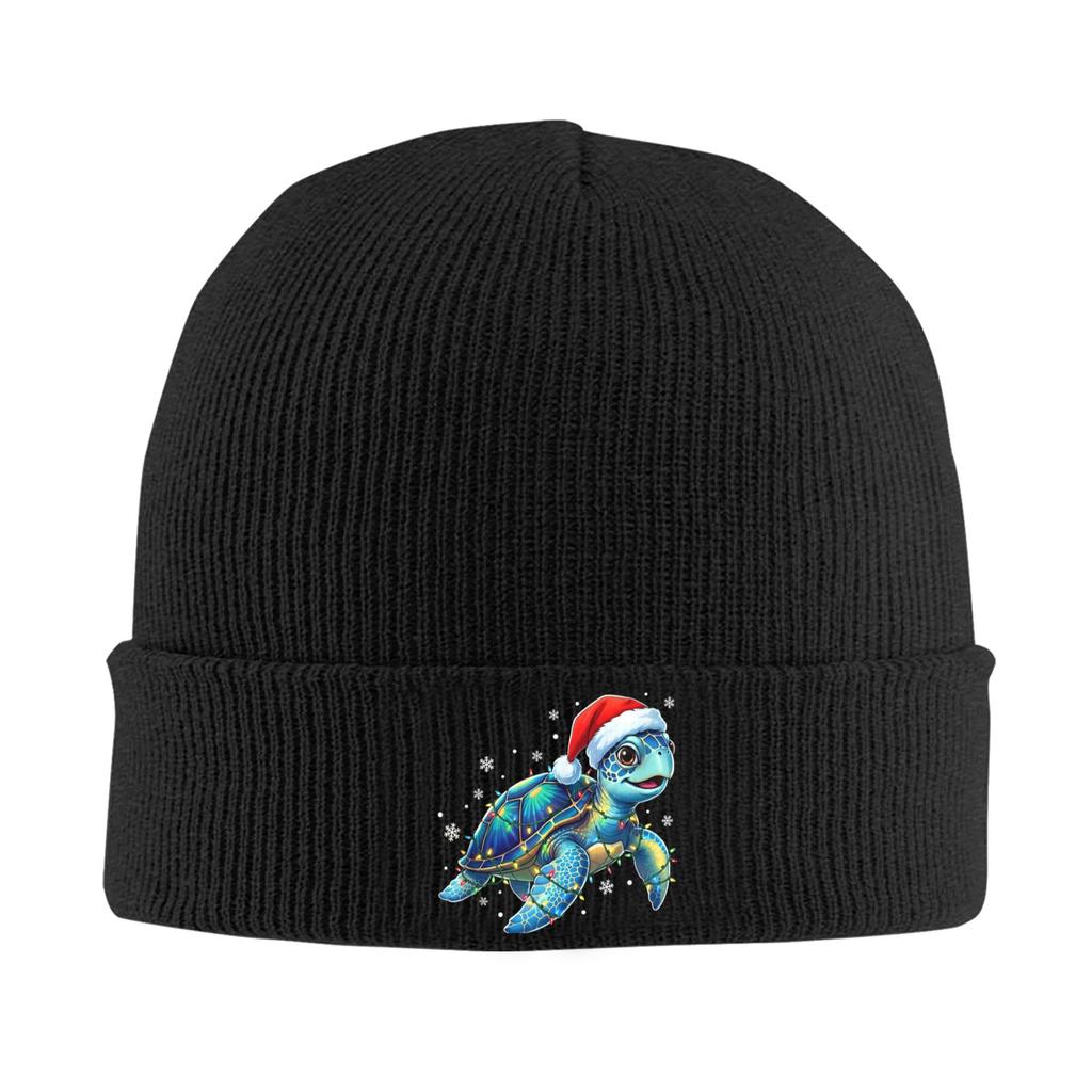 Cute Sea Turtle Santa Hat Xmas Lights Ocean Animal Christmas Knitting Hat Y2K Cool Caps Men Women Unisex Outdoor Beanie Hats