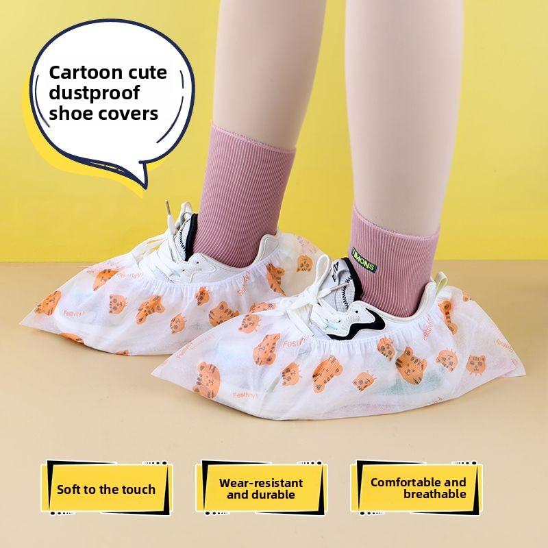 50 Pezzi/set Copriscarpe usa e getta Per la casa interni Antiscivolo Tessuto non tessuto Stampa cartoon Spesso Uso ripetuto Resistente all'usura Copripiede per adulti