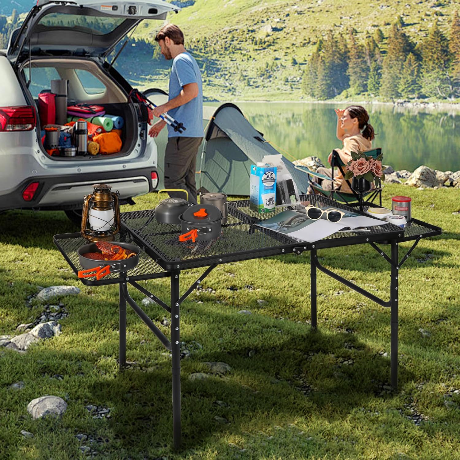 Складной стол для барбекю на открытом воздухе с 2 боковыми столиками — фото 3