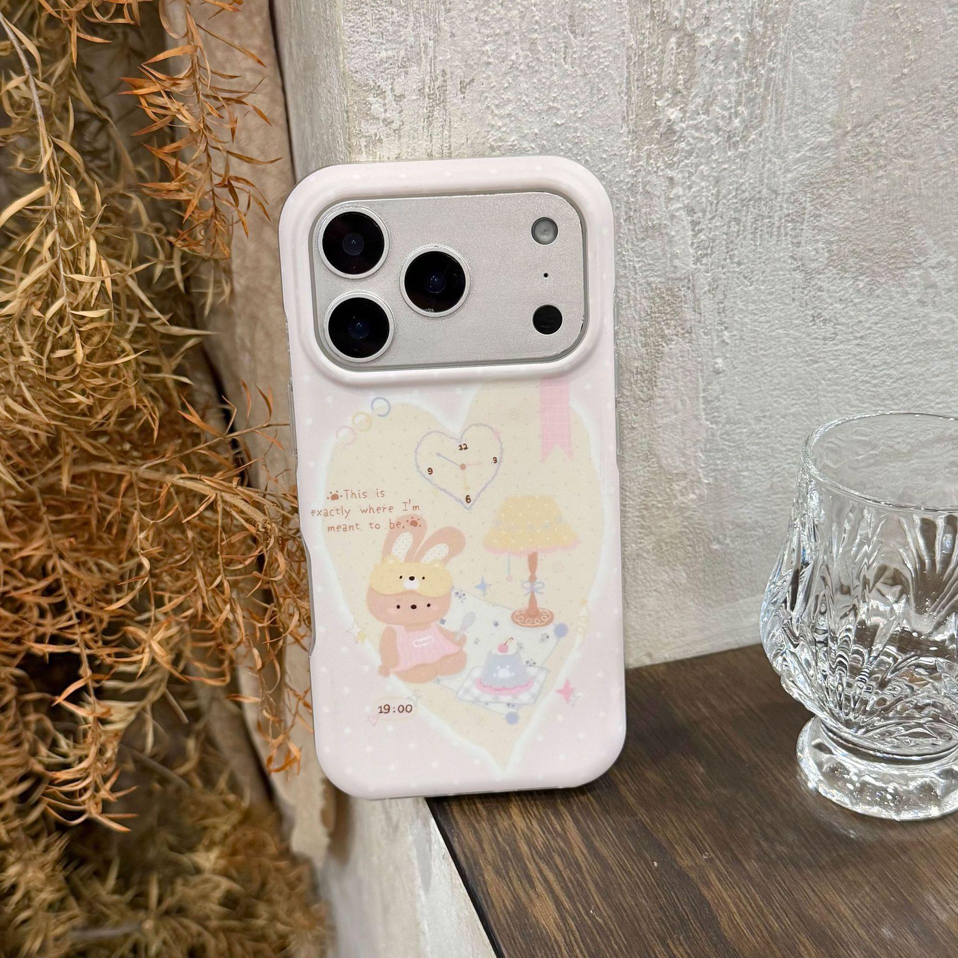 

Adorable Bunny iPhone 16 Case for 15/17 Pro Max - Girly Matte Protective Cover iPhone 17 Pro Max