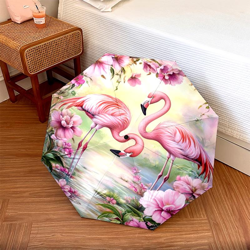 1 PC Automatic Folding Umbrella - Flamingos Pattern, Portable & Foldable Design with 8 Ribs, Christmas Birthday Gifts