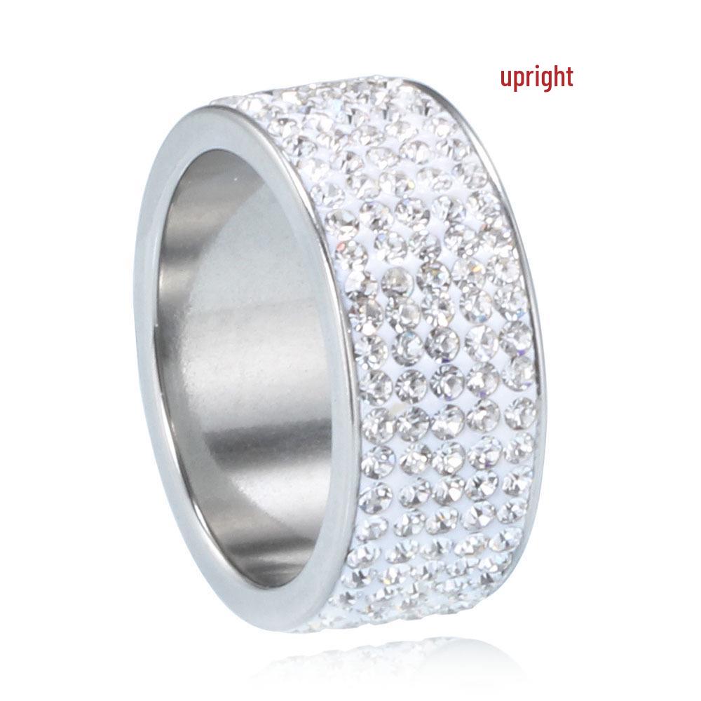 8MM Five-Row Rhinestone Inlaid Ceramic Stainless Steel Ring Size 6