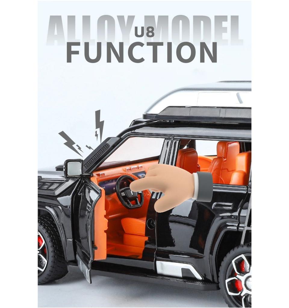 1/24 BYD Yangwang U8 Alloy SUV Car Model Diecast Metal New Energy Off-Road Vehicles Car Model Sound and Light Childrens Toy Gift