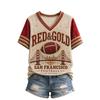 Damen Freizeit V-Ausschnitt Kurzarm T-Shirt mit Raglanärmeln und Rugby-Print