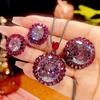 Women's Trendy Flower Shape Pearl Inlaid 18K Gold Plated Brass Copper Alloy Movable Ring Pendant Necklace Set