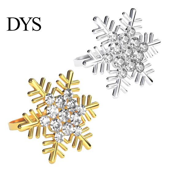 Thanksgiving Napkin Decorations Rhinestone Snowflake Ring, Metal Holder, Winter Rings for Table Holiday Ring Christmas Dinner Decor