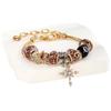Elegantes Leopardenmuster Kreuz-Anhänger Verstellbares Kupferarmband Für Damen